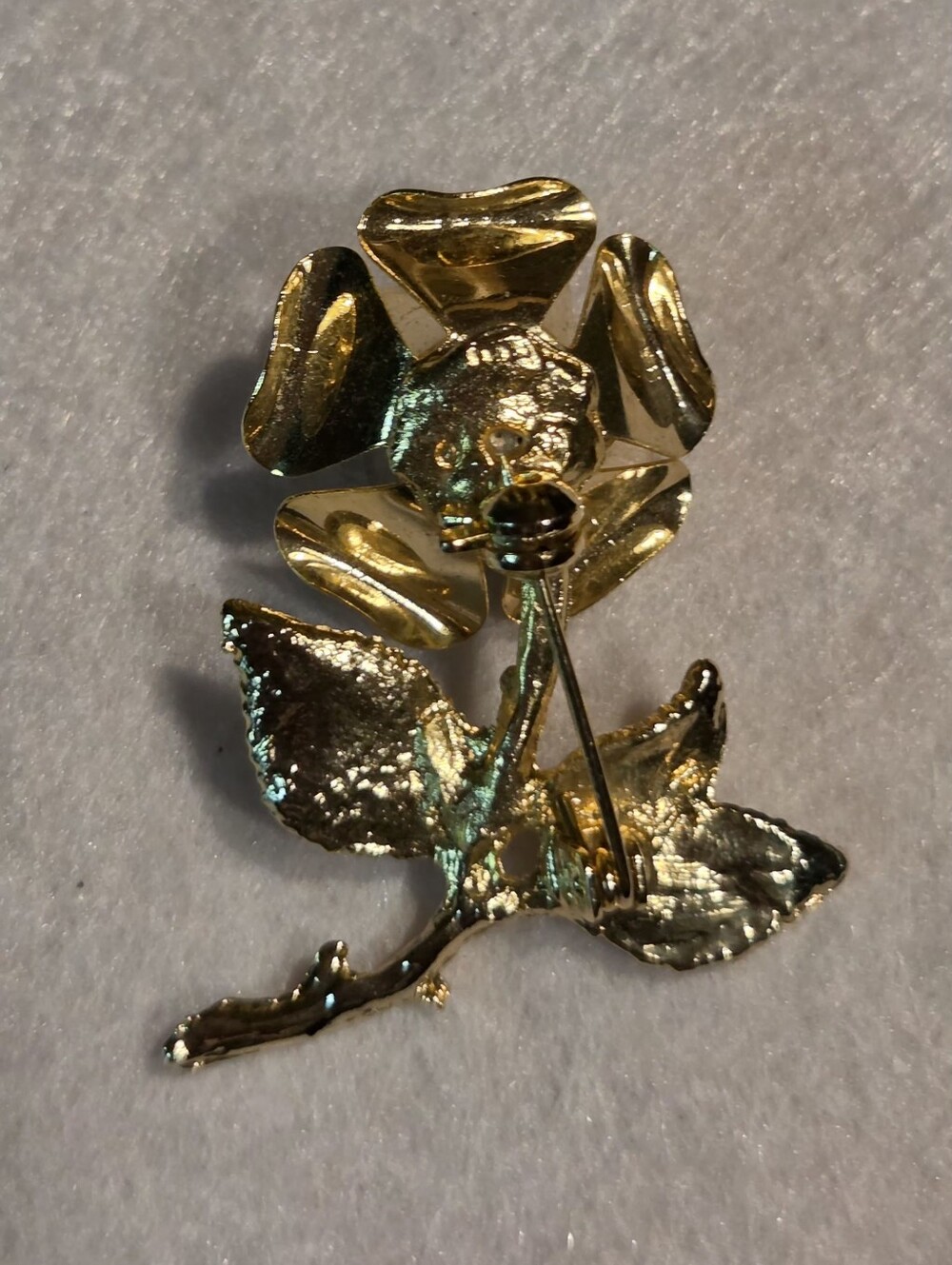 Vintage Gold-tone Ruby-Red Rhinestone Rose Brooch / Pin - Picture 2 of 2